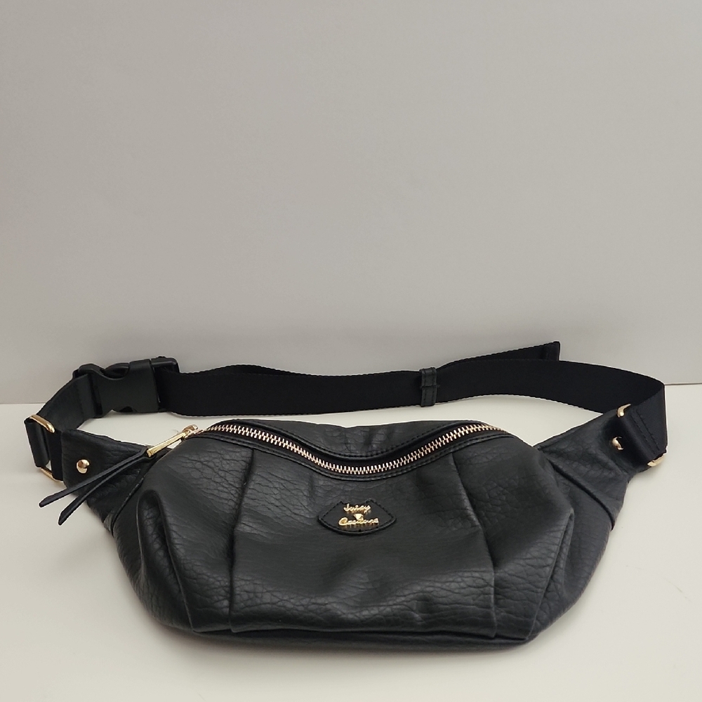 Juicy Couture Black Vegan Leather Fanny Pack / Belt Bag – Gold Logo